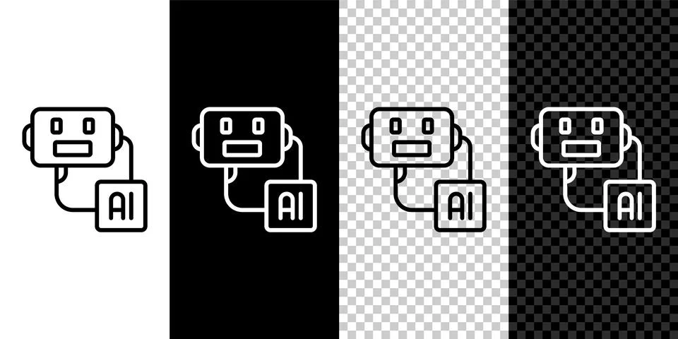 Set line Artificial intelligence robot icon isolated on black and white, tr.. 스톡 일러스트