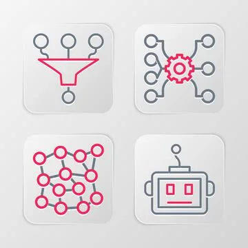 Set line Artificial intelligence robot, Neural network,  and Funnel filter .. イラスト素材