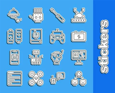 Set line Artificial intelligence, Software, Battery, Screwdriver, User manual Ilustración de archivo