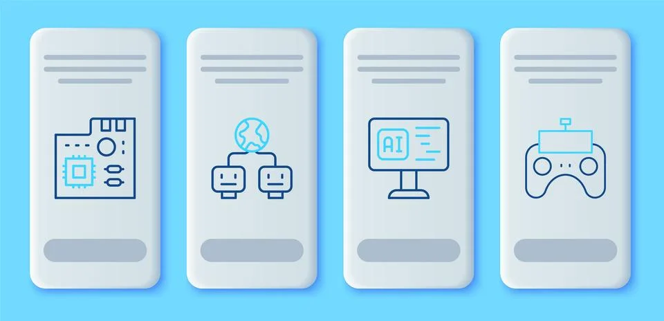 Set line Artificial intelligence, Software, Motherboard digital chip and Re.. Stock Illustration