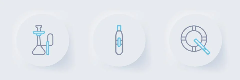 Set line Ashtray with cigarette, Electronic and Hookah icon. Vector Stock Illustration