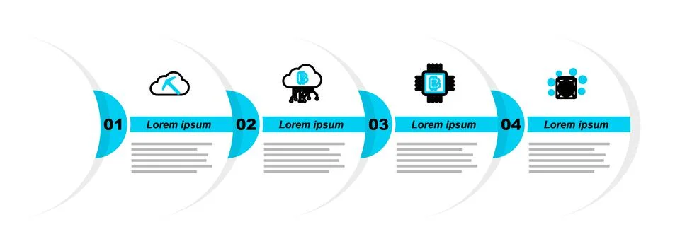 Set line ASIC Miner, CPU mining farm, Cryptocurrency cloud and icon. Vector 스톡 일러스트