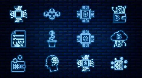 Set line ASIC Miner, Cryptocurrency cloud mining, CPU farm, Bitcoin plant the 스톡 일러스트