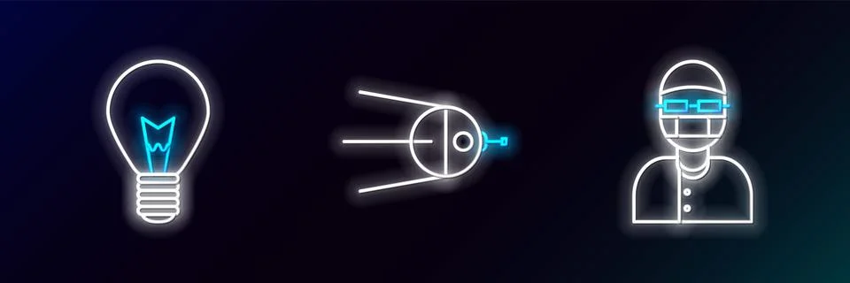 Set line Assistant, Light bulb with concept of idea and Satellite icon. Glo.. Stock Illustration