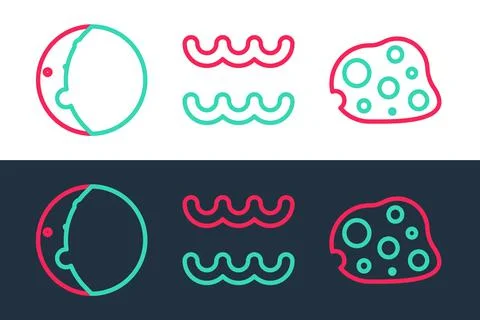 Set line Asteroid, Eclipse of the sun and Aquarius zodiac icon. Vector イラスト素材