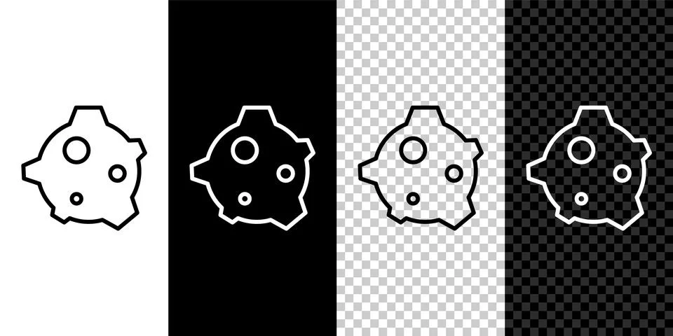 Set line Asteroid icon isolated on black and white, transparent background... Stock Illustration