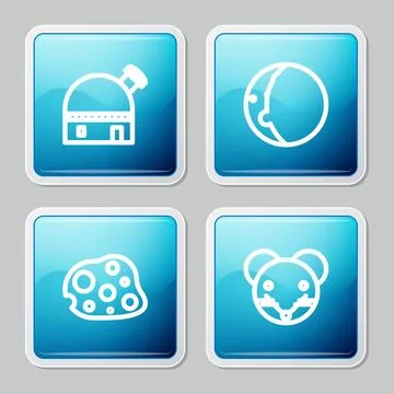 Set line Astronomical observatory, Eclipse of the sun, Asteroid and Rat zodiac Ilustração Stock