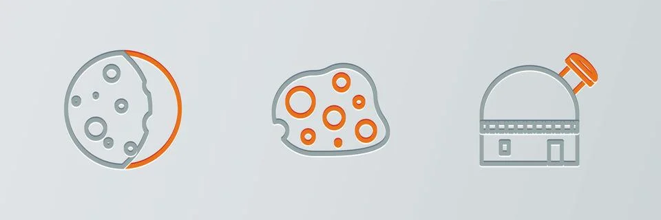 Set line Astronomical observatory, Eclipse of the sun and Asteroid icon. Vect 스톡 일러스트