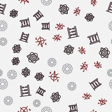 Set line Atom, Abacus, Gear and Trigonometric circle on seamless pattern. Vector 스톡 일러스트