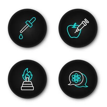 Set line Atom, Alcohol or spirit burner, Genetically modified apple and Pip.. Stock Illustration