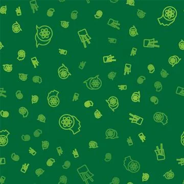 Set line Atom,  and Laboratory glassware on seamless pattern. Vector Stock Illustration