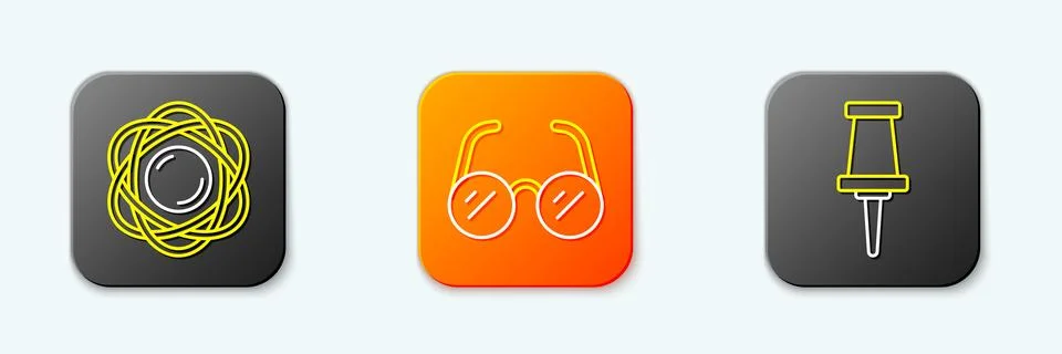 Set line Atom, Glasses and Push pin icon. Vector Ilustración de archivo