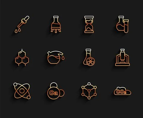 Set line Atom, Mineral Ca Calcium, Pipette, Molecule, CO2 emissions cloud, Test イラスト素材