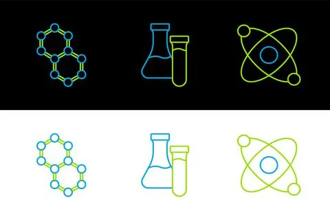 Set line Atom, Molecule and Test tube icon. Vector イラスト素材