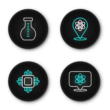 Set line Atom, Processor CPU,  and Test tube icon. Vector イラスト素材