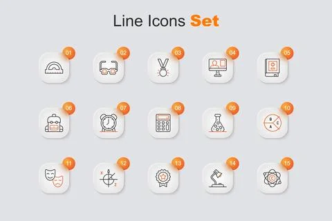 Set line Atom, Table lamp, Medal with star, Trigonometric circle, Comedy an.. 库存插图