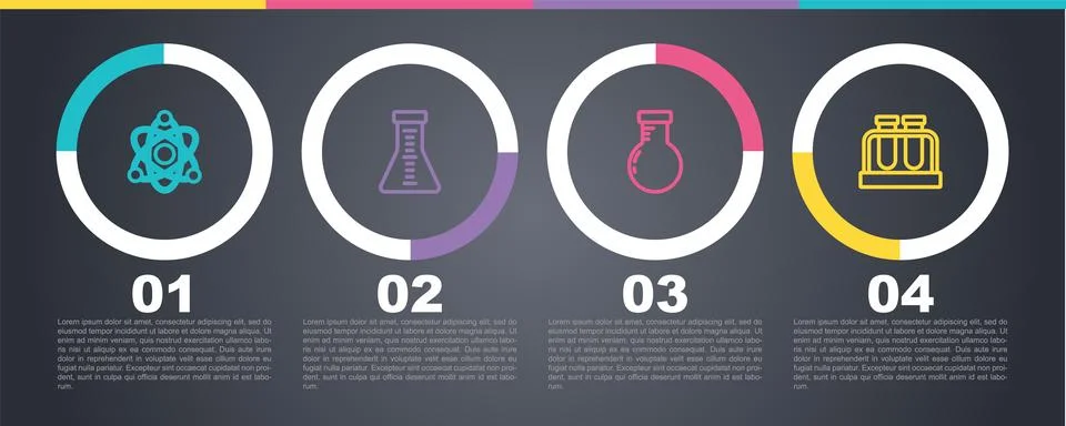 Set line Atom, Test tube and flask, and . Business infographic template. Vector Stock Illustration