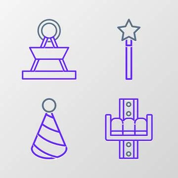 Set line Attraction carousel, Party hat, Magic wand and  icon. Vector Stock-Illustration