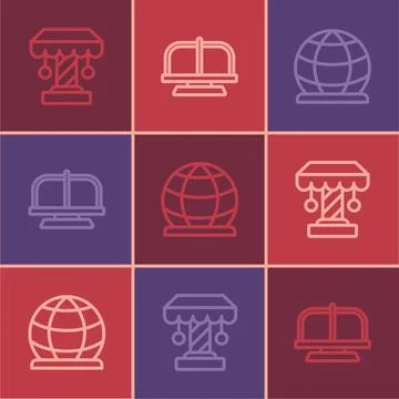Set line Attraction carousel, Playground climbing equipment and icon. Vector Illustrazione stock