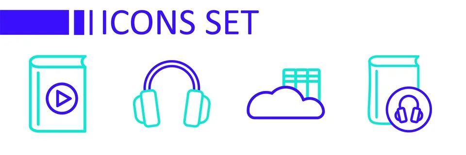 Set line Audio book, Cloud or online library, Headphones and  icon. Vector Stock Illustration