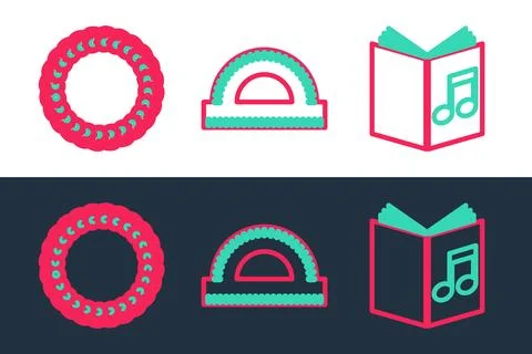 Set line Audio book, Laurel wreath and Protractor grid icon. Vector 库存插图