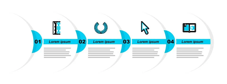 Set line Audio book, Pixel arrow cursor, Laurel wreath and Measuring height and Stock Illustration