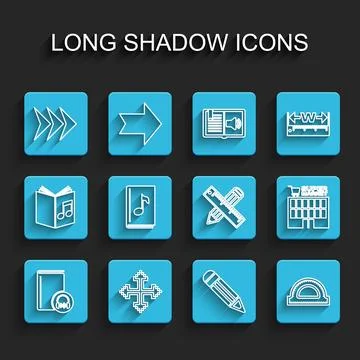 Set line Audio book, Pixel arrows in four directions, Arrow, Pencil, Protra.. Stock Illustration