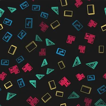 Set line Audio book, Triangular ruler, Book and Mall or supermarket building  Stock Illustration