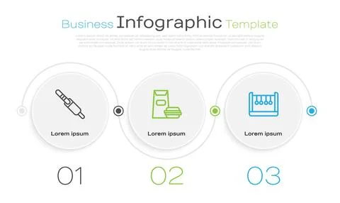 Set line Audio jack, Burger and Pendulum. Business infographic template. Vector Stock Illustration