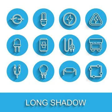 Set line Audio jack, Light emitting diode, Electric circuit scheme, Resistor Stock Illustration