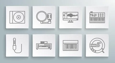 Set line Audio jack, Microphone, Music CD player, synthesizer, Sound or aud.. Stock Illustration