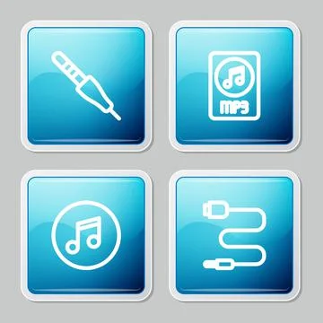 Set line Audio jack, MP3 file document, Music note, tone and icon. Vector イラスト素材