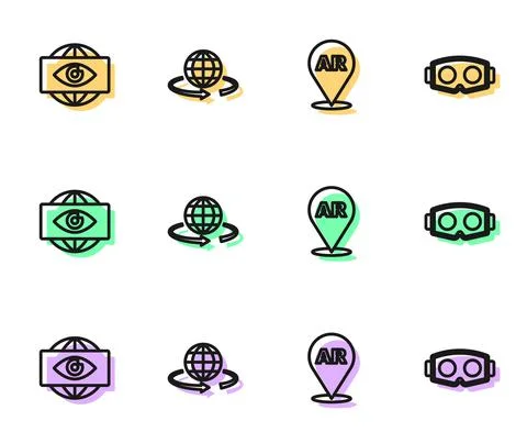 Set line Augmented reality AR, Big brother electronic eye, 3d modeling and Stock Illustration