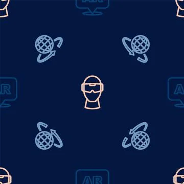 Set line Augmented reality AR, 3d modeling and Virtual glasses on seamless Stock Illustration