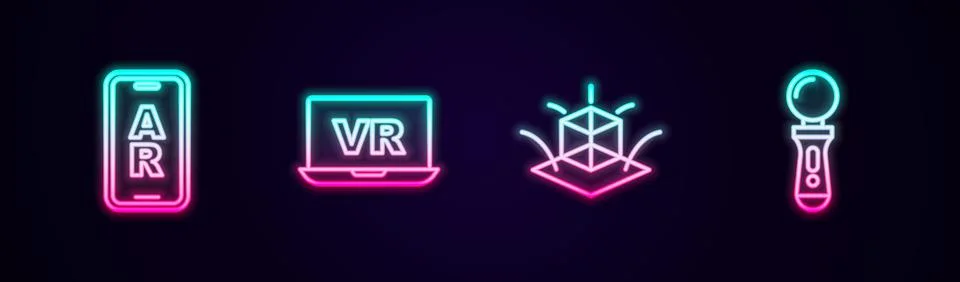 Set line Augmented reality AR, Virtual, 3d modeling and VR controller game Stock Illustration