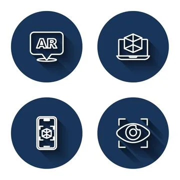 Set line Augmented reality AR, 3d modeling, and Big brother electronic eye with Stock Illustration