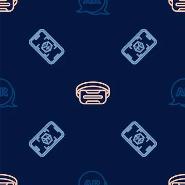 Set line Augmented reality AR, 3d modeling and Virtual glasses on seamless Illustrazione stock