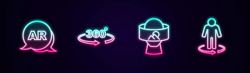 Set line Augmented reality AR, 360 degree view, Virtual glasses and 3d modeling Illustrazione stock