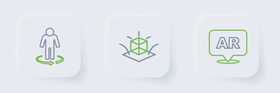 Set line Augmented reality AR, 3d modeling and  icon. Vector Illustrazione stock