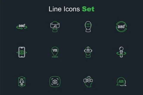Set line Augmented reality AR, Virtual glasses, 3d modeling, VR controller .. 스톡 일러스트