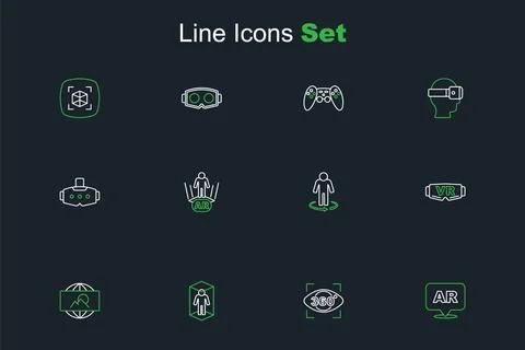 Set line Augmented reality AR, 360 degree view, 3d modeling, Wide angle pic.. Stock Illustration