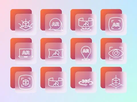 Set line Augmented reality AR, 360 degree view, Wide angle picture, 3d mode.. Stock Illustration