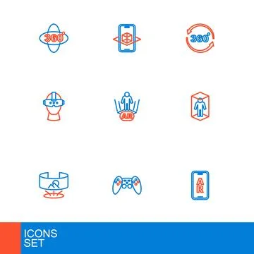 Set line Augmented reality AR, Gamepad, 360 degree view, 3d modeling, Virtu.. Stock Illustration