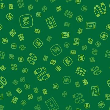 Set line Auto flash, USB cable cord and Battery for camera on seamless patter Stock Illustration