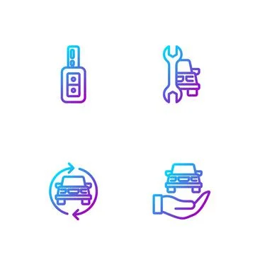 Set line Auto service check automotive, Car, key with remote and . Gradient Stock Illustration