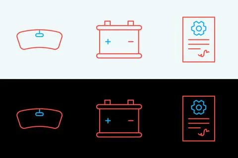 Set line Auto service check automotive, Windshield and Car battery icon. Vect Ilustración de archivo