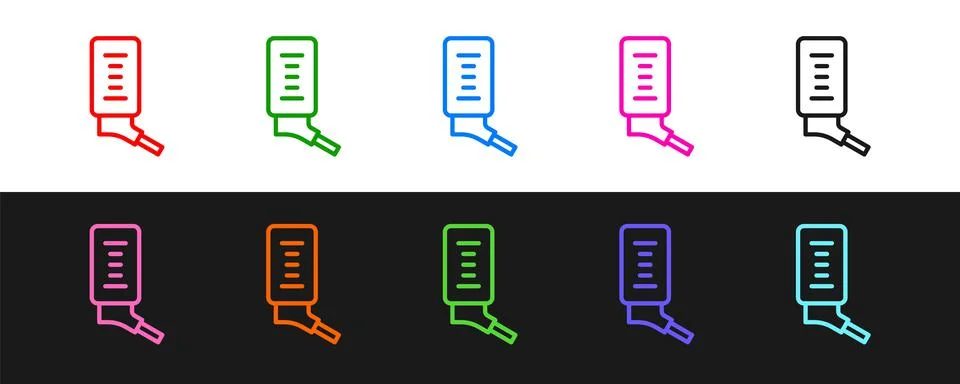 Set line Automatic drinker for small pets icon isolated on black and white Illustrazione stock