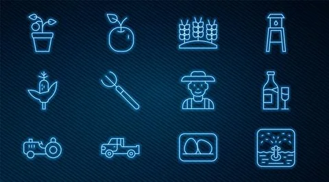 Set line Automatic irrigation sprinklers, Wine bottle with glass, Wheat, Gard Stock Illustration