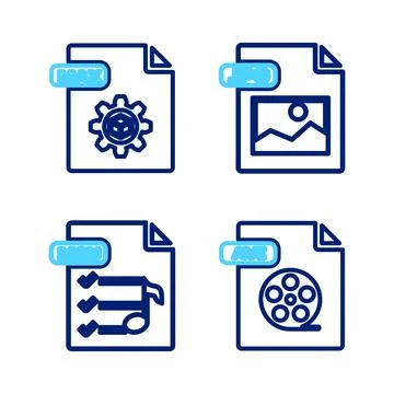 Set line AVI file document, M3U, JPG and MAX icon. Vector 库存插图