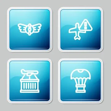 Set line Aviation emblem, Warning aircraft, Plane and Box flying parachute .. Stock Illustration